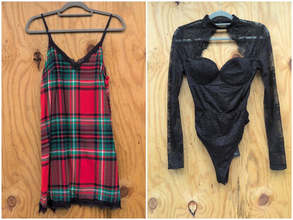 Lingerie Arie Tartan Plaid Lace / Fashion Nova NWT Black Lace Teddy Women's Med